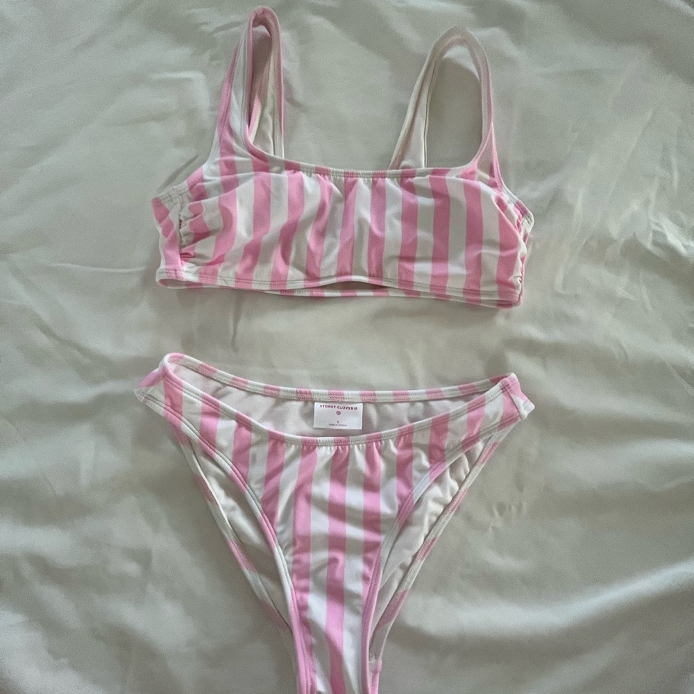 Stoney Cliver Pink and White Striped Bikini Set